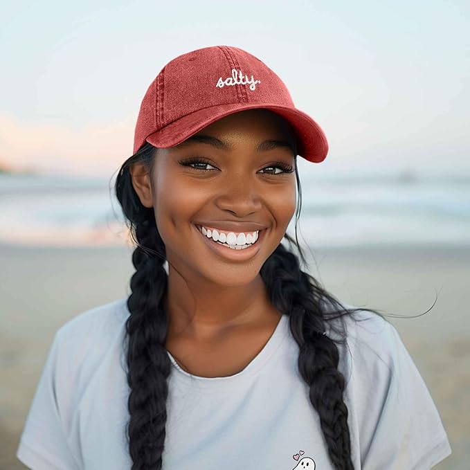 DALIX Salty Embroidered Cotton Beach Baseball Cap Adjustable Dad Hat Womens