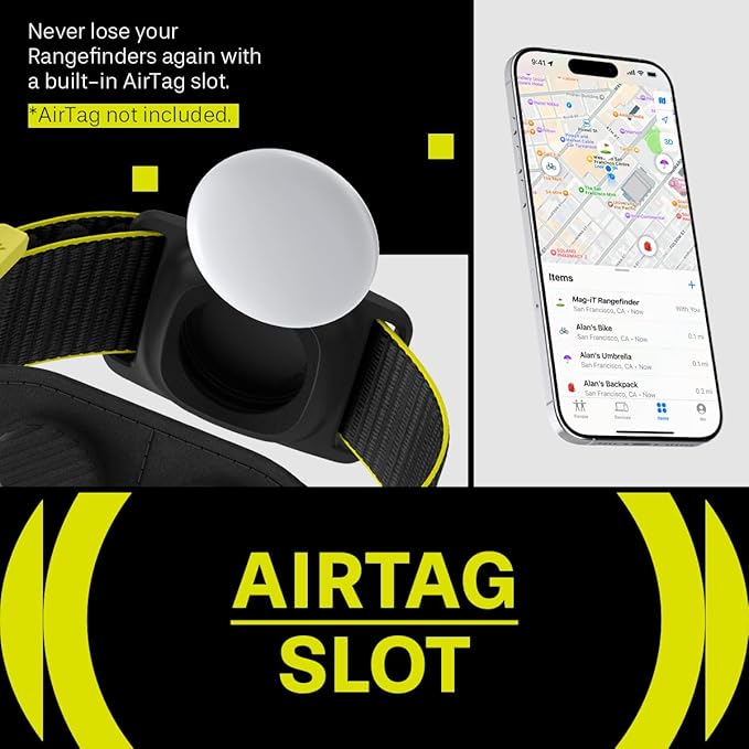 MAG-iT Magnetic Golf Range Finder Strap Designed for AirTag (1st & 2nd Gen) – GPS Tracker Holder Compatible with Find My App – Magnetic Mount for Golf Cart – Black