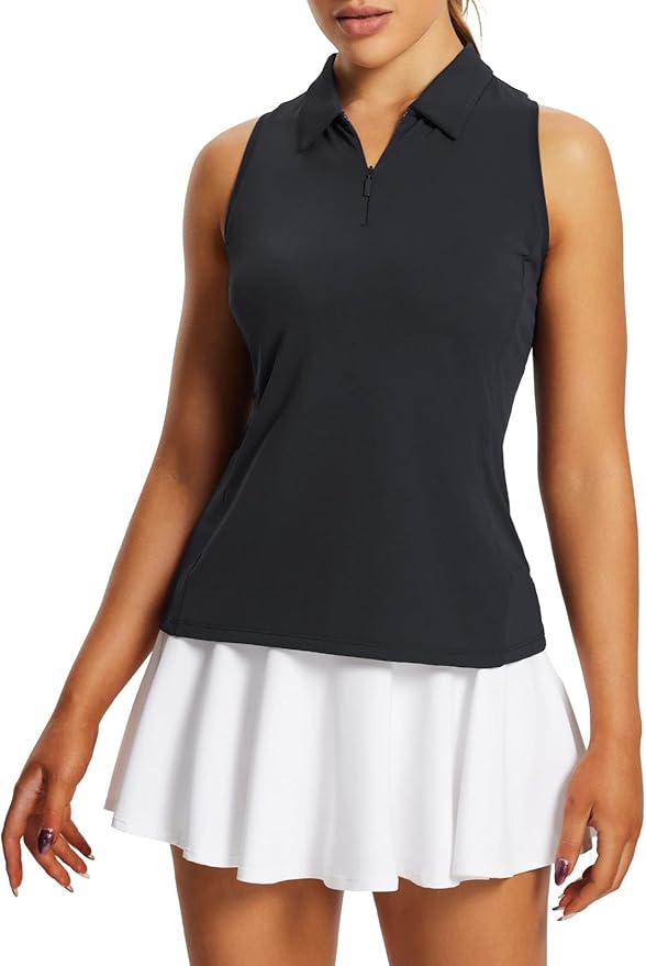 BALEAF Women's Golf Shirts Tank Tops Sleeveless Tennis Polo Racerback with Zipper Collar Athletic Tanks Quick Dry