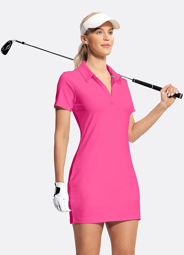 Hiverlay Golf Dresses for Women with Shorts and Pockets, V-Neck Short Sleeve Tennis Dress, Workout Athletic Dresses
