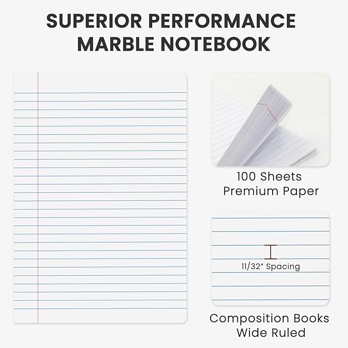 Marble Composition Notebook, 100 Sheets 7-1/2" x 9-3/4" Marble Notebooks Wide - Image 3