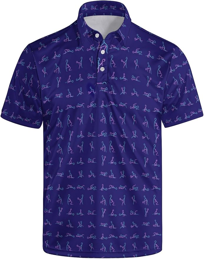 HUURAY Funny Golf Polos for Men Funny Print Short Sleeve Shirts Quick Dry Polo Shirts Hawaiian Shirt Performance Golf Outfits