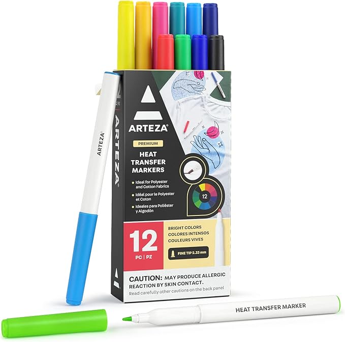 ARTEZA Heat Transfer Fabric Markers, Fade-Resistant Heat Transfer Ink, Colored by ARTEZA