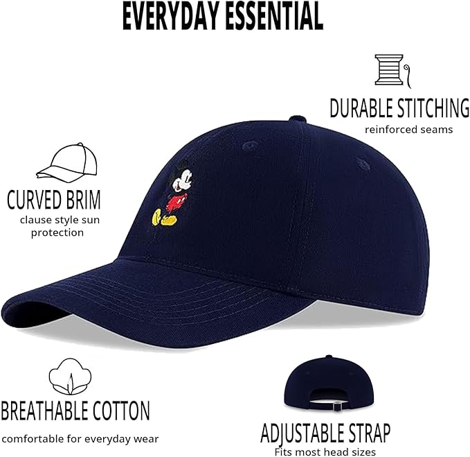 Disney Mens Baseball Cap, Mickey Mouse Adjustable Hat for Adult
