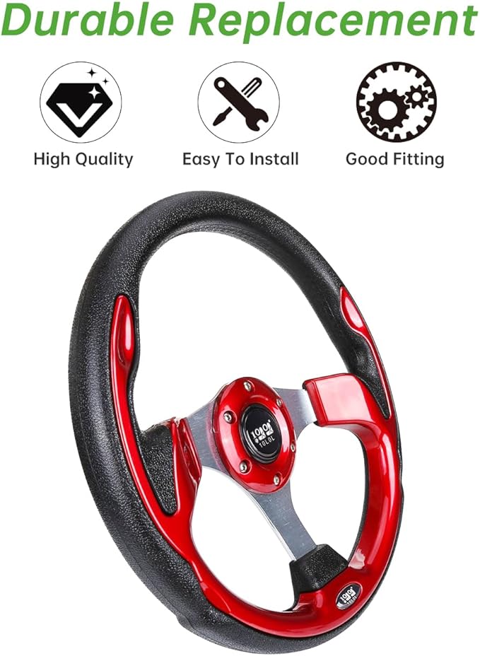 10L0L Golf Cart Steering Wheel, Universal Design Fit for Yamaha, EZGO RXV & TXT, Club Car DS, Club Car Precedent Tempo, Most Golf Cart(Red)