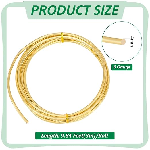 BENECREAT 9.84 Feet Bare Solid Brass Wire, 6 Gauge Round Soft Brass Wire Pure - Image 2