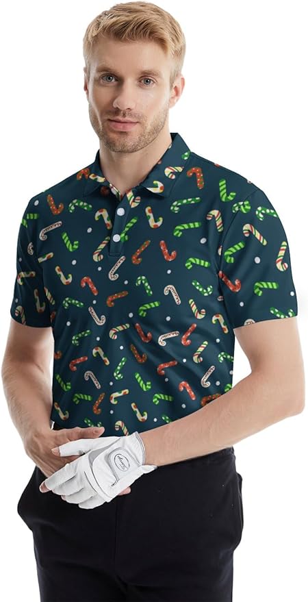 HUURAY Funny Golf Polos for Men Funny Print Short Sleeve Shirts Quick Dry Polo Shirts Hawaiian Shirt Performance Golf Outfits