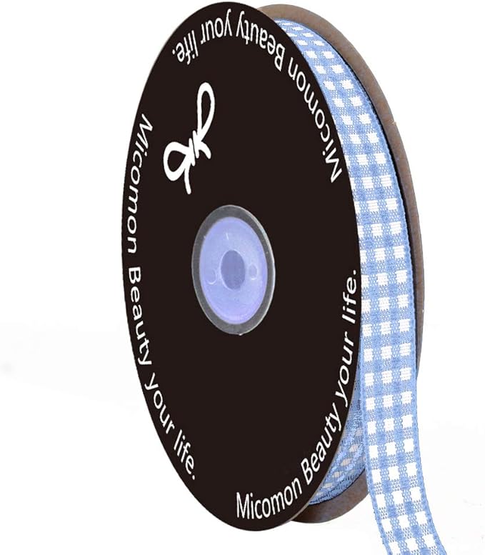 Light Blue Gingham Plaid Checked Ribbon 25 Yard Each Roll 100% Polyester by Micomon