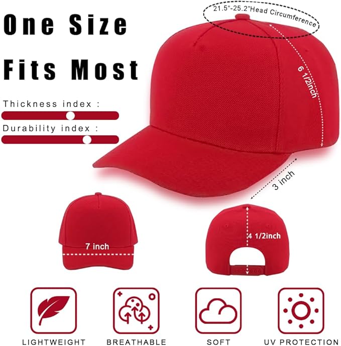 ZH 12 PC 5 Panel Baseball caps, Bulk Baseball caps, Customizable DIY Design, Wholesale Caps, One-Size-Fits-All