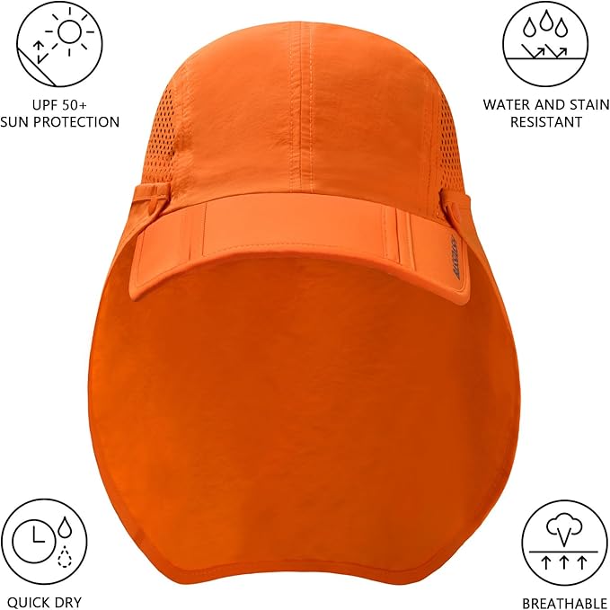 BASSDASH UPF 50+ Foldable Fishing Hat Baseball Cap with Removable Neck Flap Portable for Men Women Golf Hiking