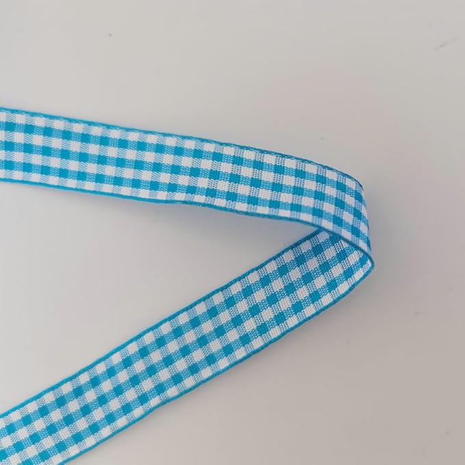 Vivid Blue and White Woven Edge Plaid Ribbon 100% Polyester Gingham Ribbon 25 - Image 9