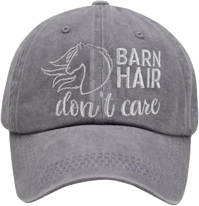 Barn Hair Don't Care Hat, Embroidered Adjustable Wash Cotton Baseball Cap, Horse Lovers Gifts for Women Men