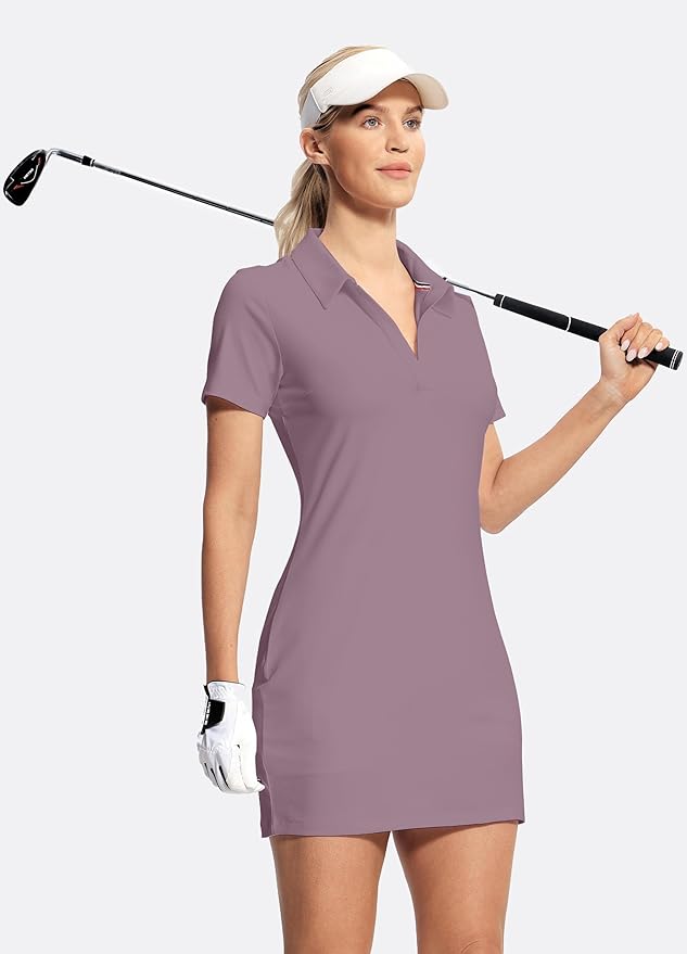 Hiverlay Golf Dresses for Women with Shorts and Pockets, V-Neck Short Sleeve Tennis Dress, Workout Athletic Dresses