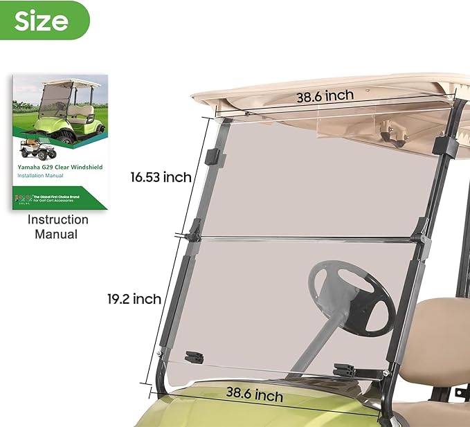 10L0L Tinted Windshield for Yamaha G29/Drive Golf Cart 2007-2016, 4MM Thicken, Foldable and Impact Resistant