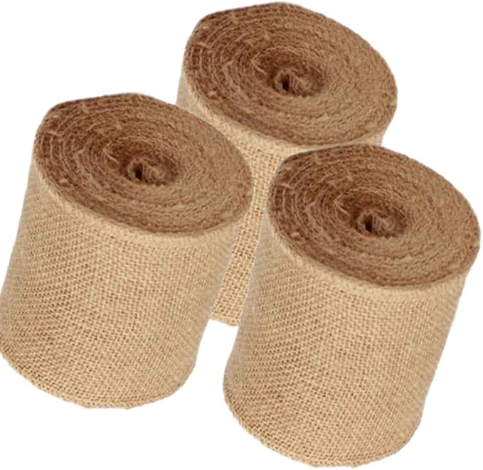 3 Pack - Burlap Ribbon 4" x 10 Yards Natural Jute 4 Inch 30ft roll Total 90' by AAYU