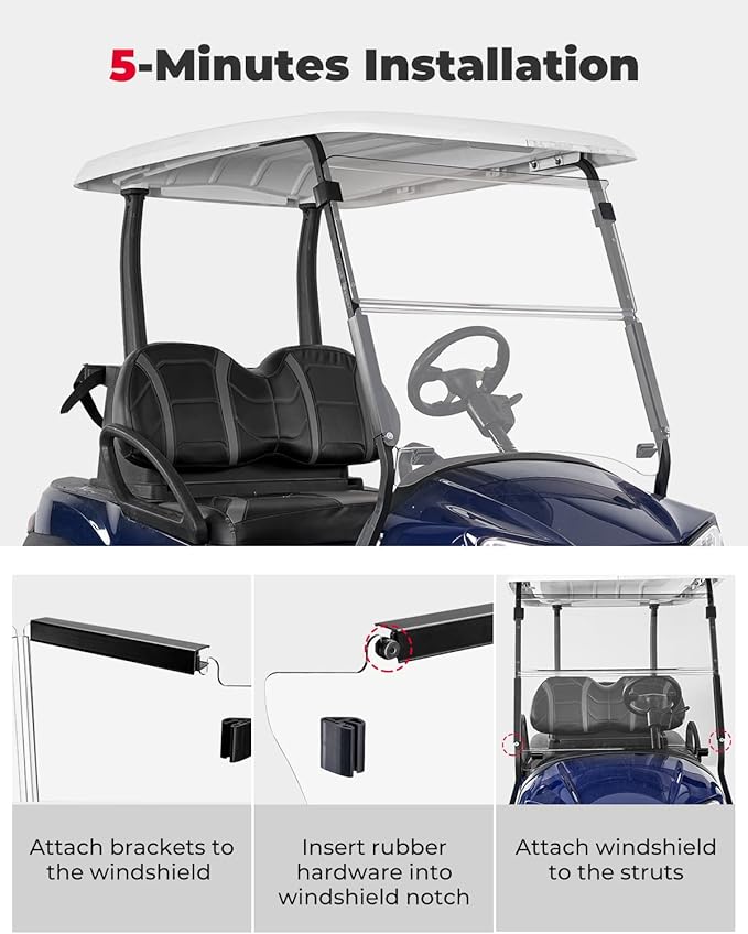 KEMIMOTO Golf Cart Windshield Compatible with Club Car Precedent Gas/Electric (04-Up), Foldable Replacement Windshield with Anti-UV and Impact Resistant Acrylic (Clear)
