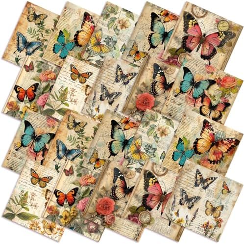 Hahafelt 10 Pcs Vintage Butterfly Quilting Fabric Bundles 20 x 20 Inch