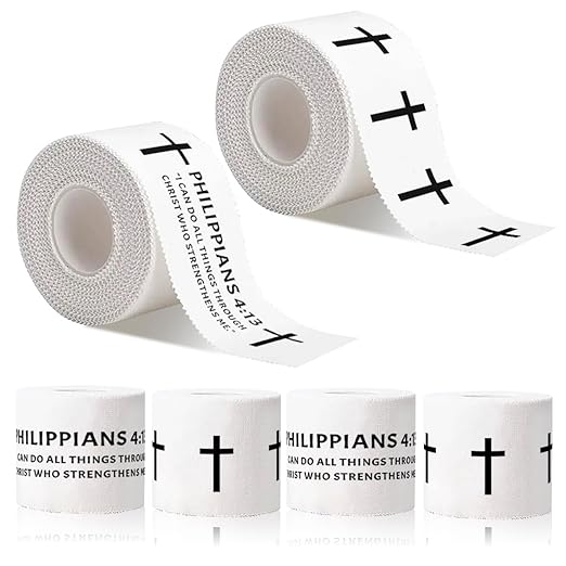 Yigney 4 Pack Christian Athletic Tapes Religious Sport Tape Bible Verse Wrist Tape Cross White Tape for Sports Gymnastics Tennis 2IN X 23FT