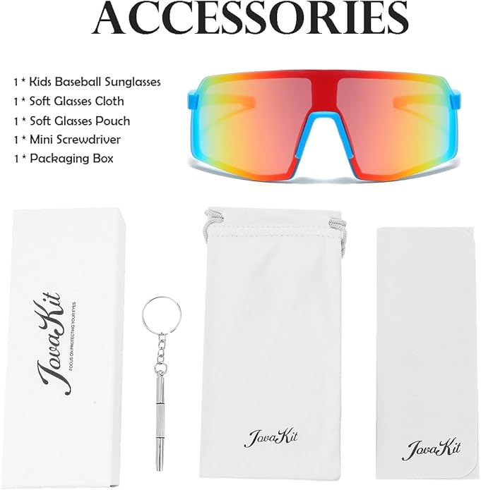 JOVAKIT Kids Baseball Sunglasses for Boys Girls Age 3-13, Youth Baseball Sun Glasses UV400 Sports Cycling Shades
