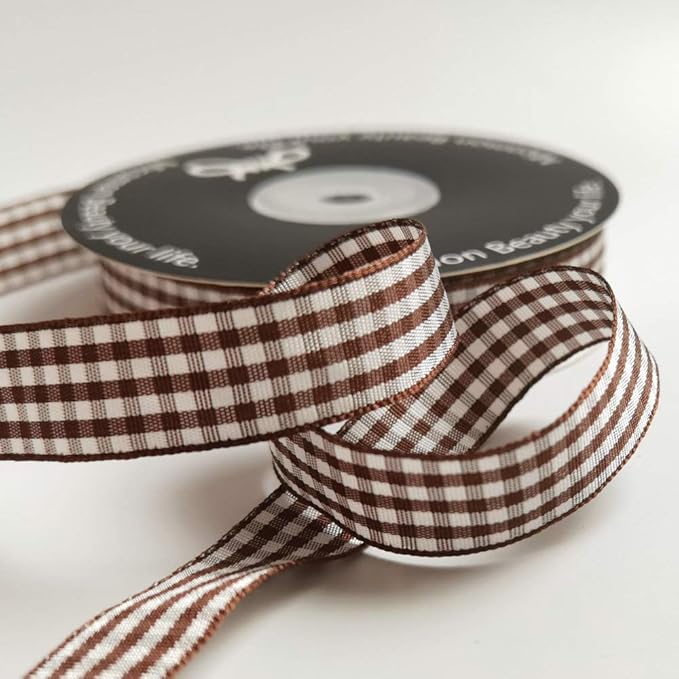 Micomon Brown and White Gingham Ribbon Buffillo Gingham Ribbon 25 Yards Each - Image 8