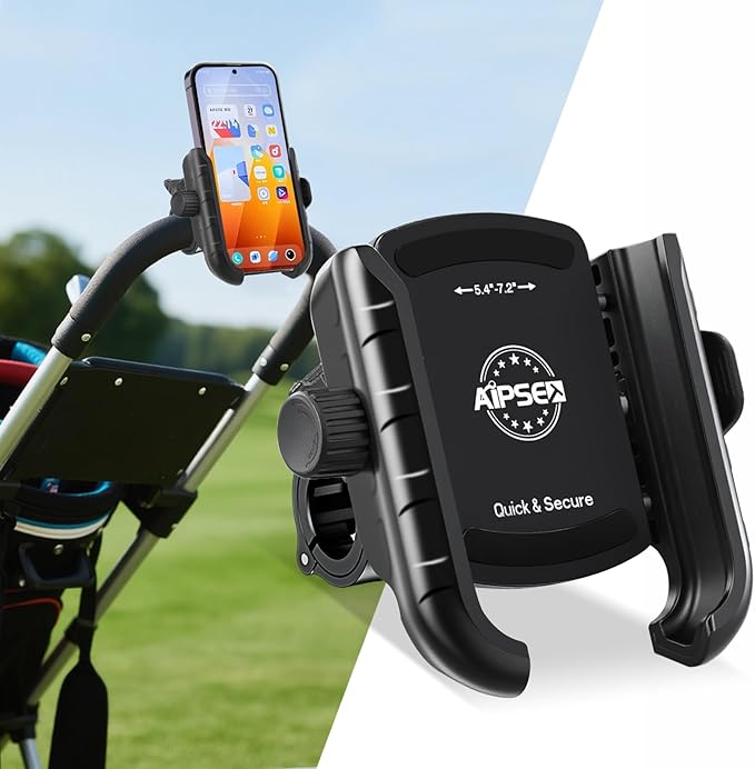 Golf Push Cart Phone Holder, Scooter Phone Mount, Stroller Phone Holder, Bike Phone Mount for All Phone Compatible with CaddyTek, Bag Boy, Clicgear, Sun Mountain, Baby Trend, Gaggle & More