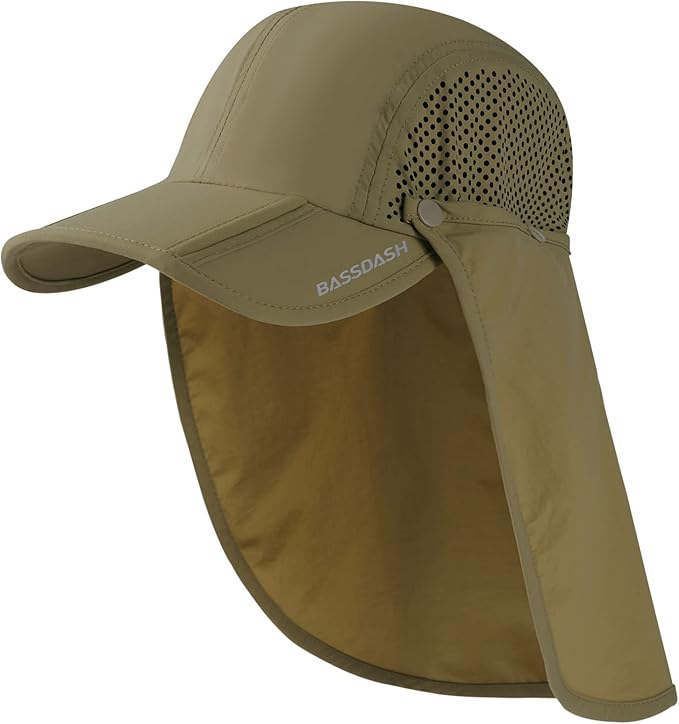 BASSDASH UPF 50+ Foldable Fishing Hat Baseball Cap with Removable Neck Flap Portable for Men Women Golf Hiking