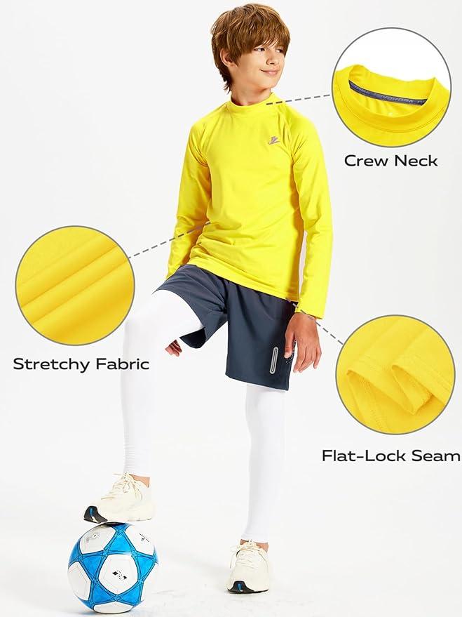 DEVOROPA Youth Boys Compression Thermal Shirt Long Sleeve Kids Fleece Baselayer Soccer Baseball Undershirt Slim/Regular/Husky