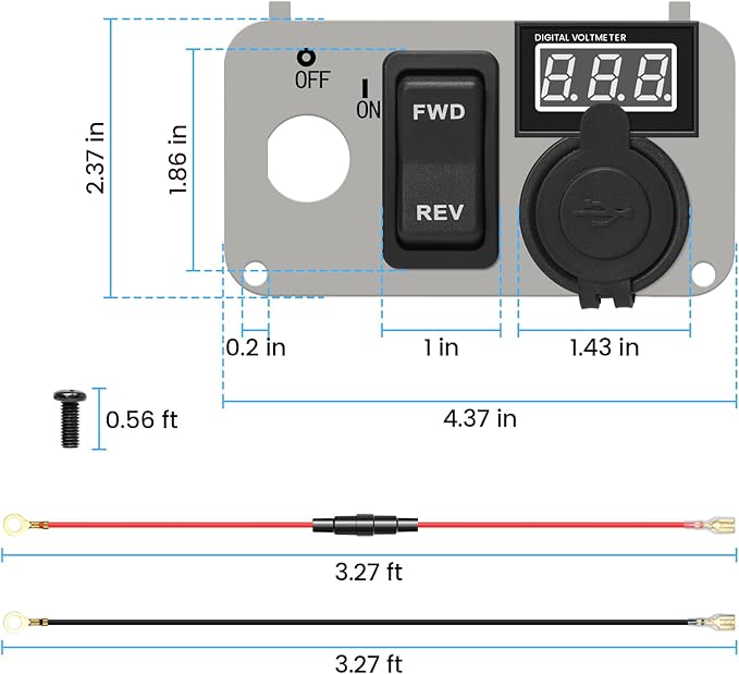 briidea 3 in 1 Multifunctional Integrated Panel with DC 12V-90V 4.2A Dual USB Charger Sockets, LED Wide Range Voltmeter & Forward Reverse Switch, Golf Cart Accessories for EZGO TXT, PDS & Medalist