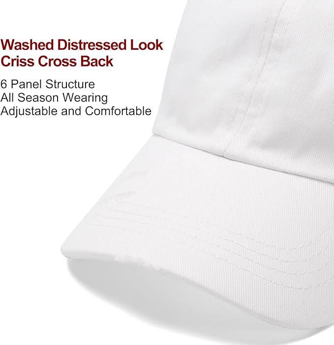 Criss Cross Hat Washed Distressed Baseball Cap Ponytail Hat High Messy Bun Ponycap for Women