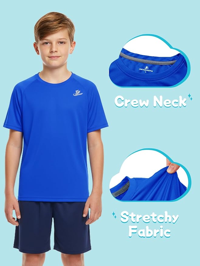 DEVOROPA Youth Boys Compression Shirt Long/Short Sleeve Football Baseball Undershirt Quick Dry Kids Sports Baselayer Crewneck