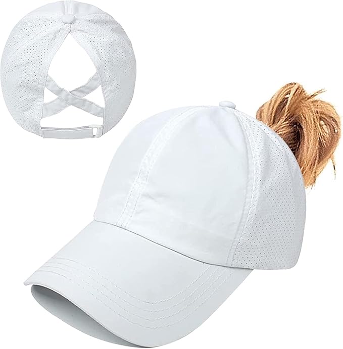 Criss Cross Hat Washed Distressed Baseball Cap Ponytail Hat High Messy Bun Ponycap for Women
