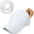 Criss Cross Hat Washed Distressed Baseball Cap Ponytail Hat High Messy Bun Ponycap for Women