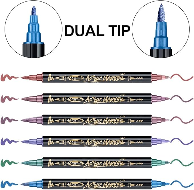 TRANSON 12Colors Metallic Paint Markers Brush and Fine Dual-tip - Image 5