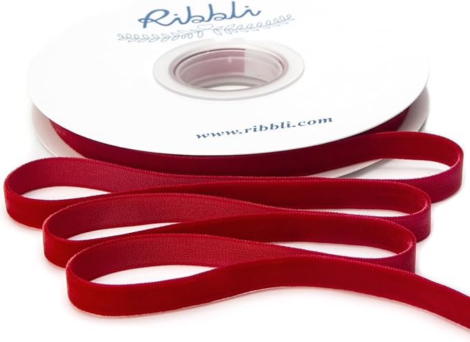 Ribbli Polyester Dark Red Velvet Ribbon, 3/8 Inches Continuous10-Yard Spool by Ribbli