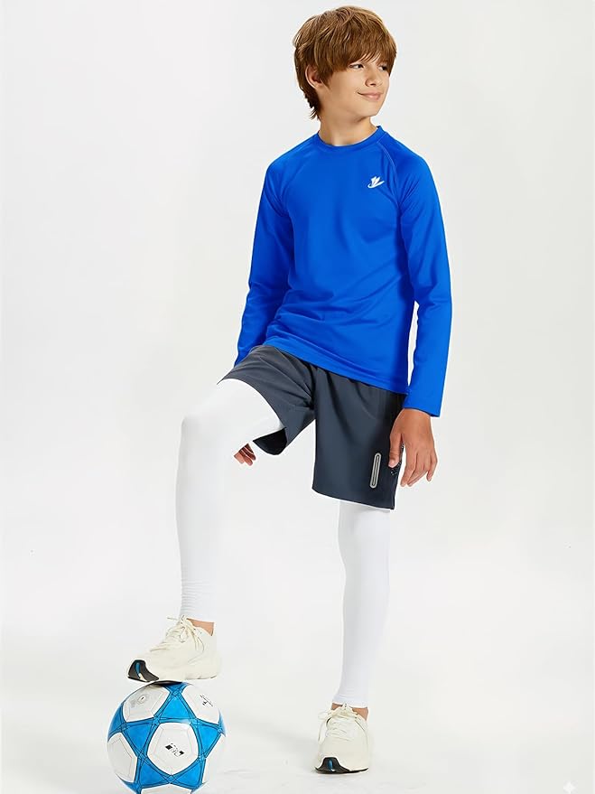 DEVOROPA Youth Boys Compression Thermal Shirt Long Sleeve Kids Fleece Baselayer Soccer Baseball Undershirt Slim/Regular/Husky