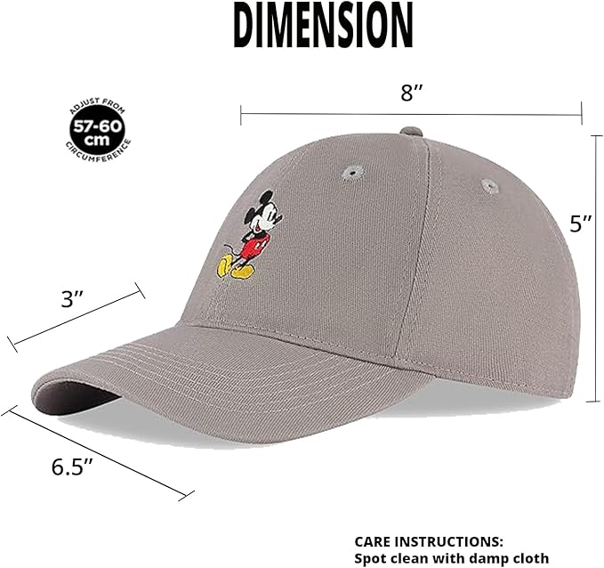 Disney Mens Baseball Cap, Mickey Mouse Adjustable Hat for Adult