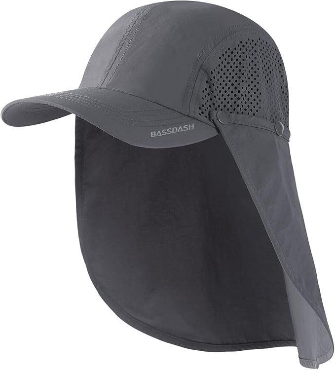 BASSDASH UPF 50+ Foldable Fishing Hat Baseball Cap with Removable Neck Flap Portable for Men Women Golf Hiking