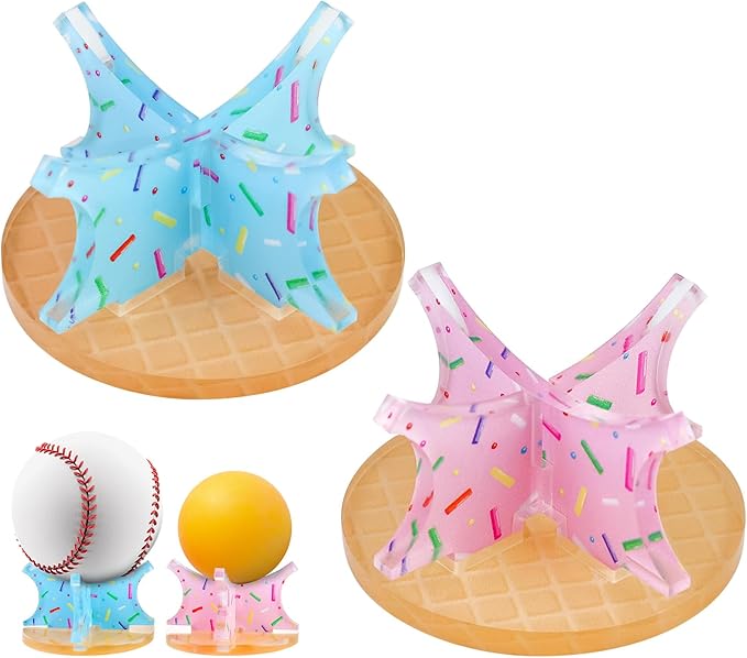 Ice Cream Baseball Holder for Balls - Novelty Baseball Display Stand for Souvenirs & Autographed Balls - Cute Desktop Baseball Case Decor for Boys Room & Kids Gifts, Single Ball Support
