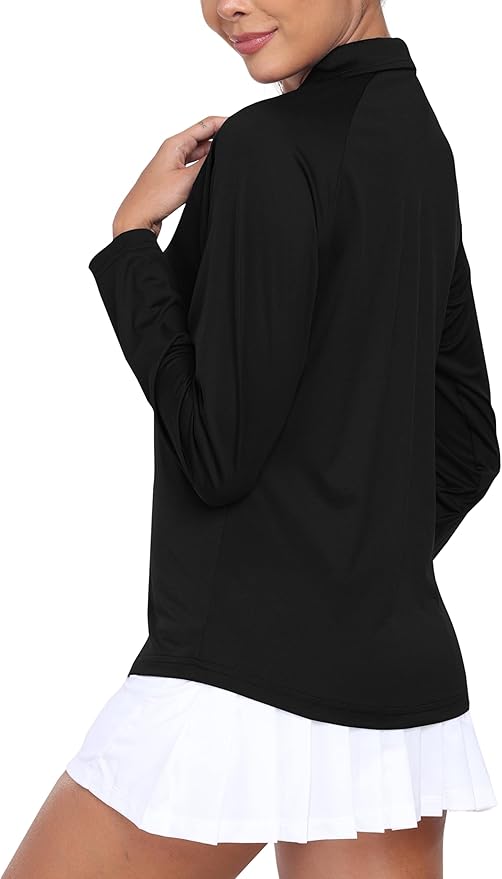 MoFiz Women's Golf Polo Shirt Long Sleeve Collared 1/4 Zip Stretch Soft Athletic Tops for Tennis Hiking & Outdoor Sports