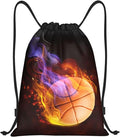 Kids Drawstring Bag with Fire Basketball for Boys, Sports Drawstring Backpack for Teens Boys Girls Adults Women Men, Black Daypack Bag for Work Gym Swim Travel Hiking School, Small