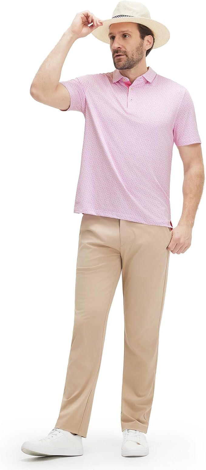 M MAELREG Mens Golf Shirt Short Sleeve Dry Fit Print Moisture Wicking Performance Patterns Collared Polo Shirt