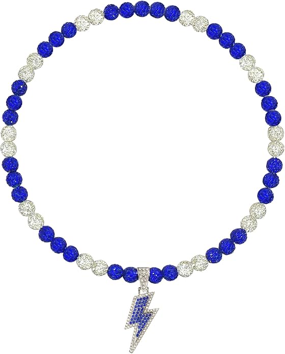 Baseball Necklace for Men 16/18/20 Inch Bling Ice Collection Lightning Bolt Pendant Necklace for Women Rhinestone Clay Beaded Discoball Accessories Gifts for Baseball Team Players Lovers