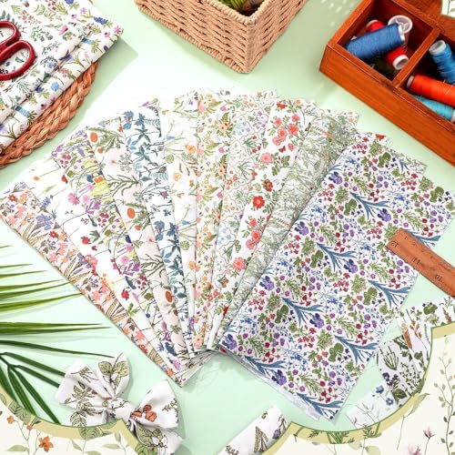 Hahafelt 10Pcs 18"x22" Wildflower Fat Quarter Floral Quilting Fabric Bundle