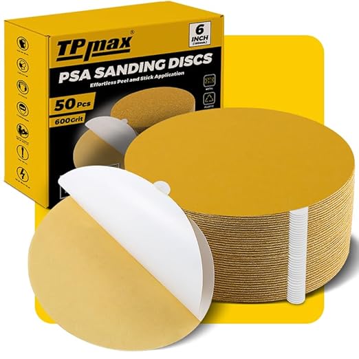 6-Inch 600-Grit Gold PSA Sanding Discs, 50 Pack – Pro-Grade Self-Adhesive by TPmax
