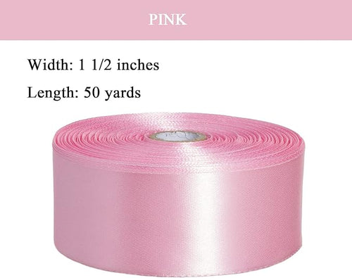 1 1/2 Inch Pink Solid Satin Ribbon, 50 Yards Craft Fabric Ribbon - Image 2
