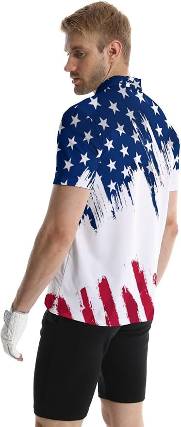 HUURAY Funny Golf Polos for Men Funny Print Short Sleeve Shirts Quick Dry Polo Shirts Hawaiian Shirt Performance Golf Outfits