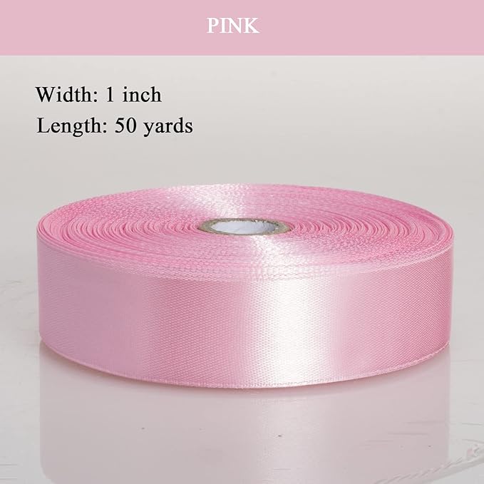 1 Inch Pink Solid Satin Ribbon, 50 Yards Craft Fabric Ribbon - Image 2