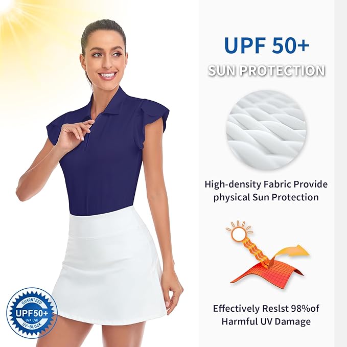 Soneven Womens Petal Sleeve Golf Shirts Moisture Wicking Lady Golf Apparel Print Tennis Sport T Shirt