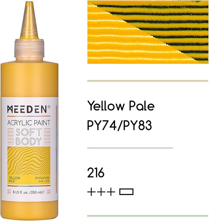MEEDEN Soft Body Acrylic Paint: Yellow Pale Matte Finish - 250ml/8.45oz Bulk - Image 2