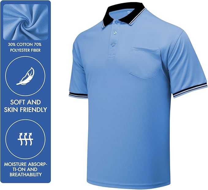 redgino Men's Baseball Softball Umpire Shirt Short Sleeve Polo Ref Jersey Referee Gear - Sized for Chest Protector